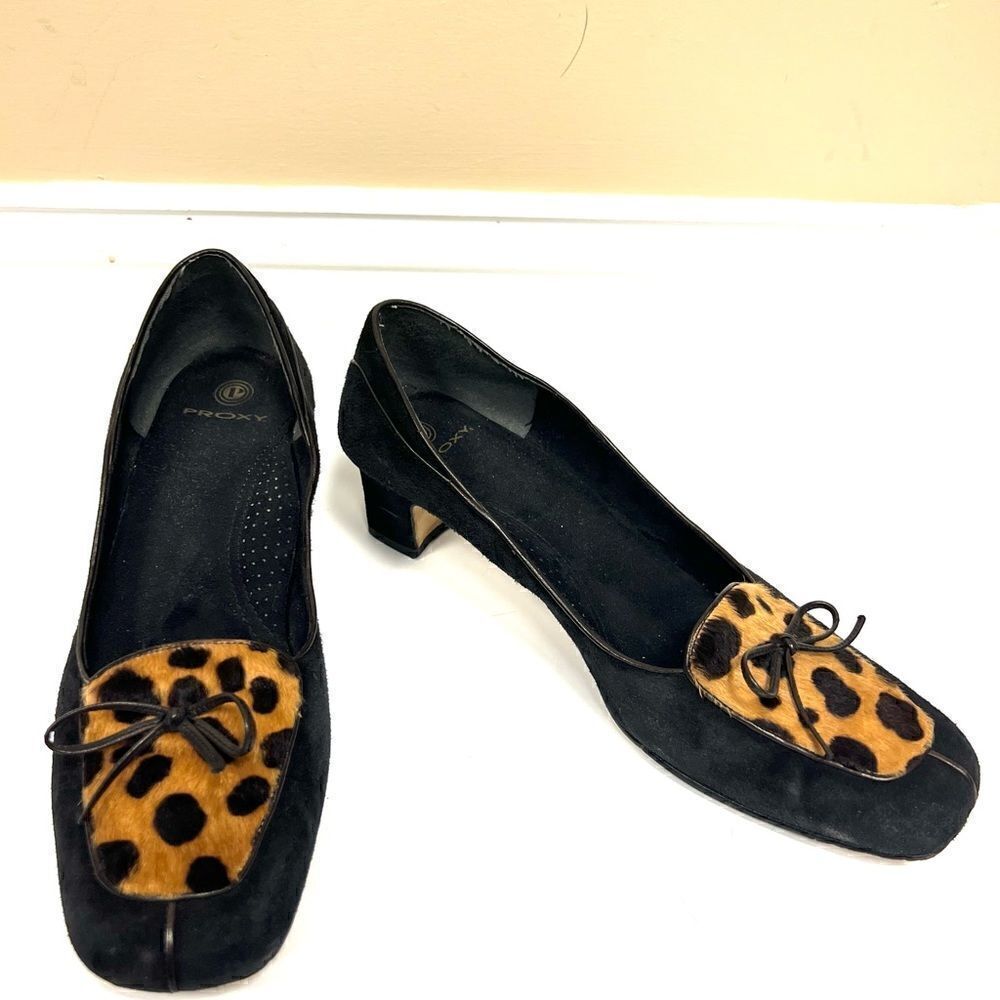 Proxy suede shoes with animal print fronts. Size 10